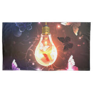 Glowing Light Bulb with Night Butterflies Pillowcase