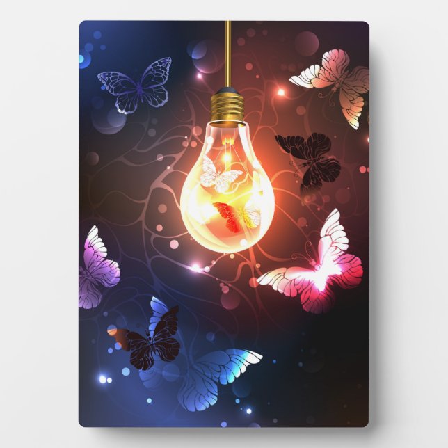 Glowing Light Bulb with Night Butterflies Plaque (Front)