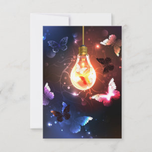 Glowing Light Bulb with Night Butterflies RSVP Card