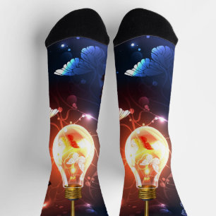 Glowing Light Bulb with Night Butterflies Socks