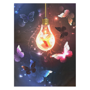 Glowing Light Bulb with Night Butterflies Tablecloth