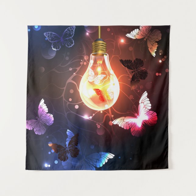 Glowing Light Bulb with Night Butterflies Tapestry (Front)