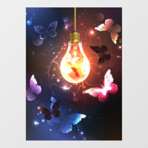 Glowing Light Bulb with Night Butterflies Window Cling