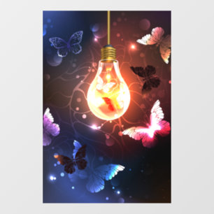 Glowing Light Bulb with Night Butterflies Window Cling
