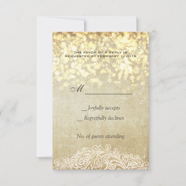 Glowing Lights Burlap & Lace Country Chic RSVP Card (Front)