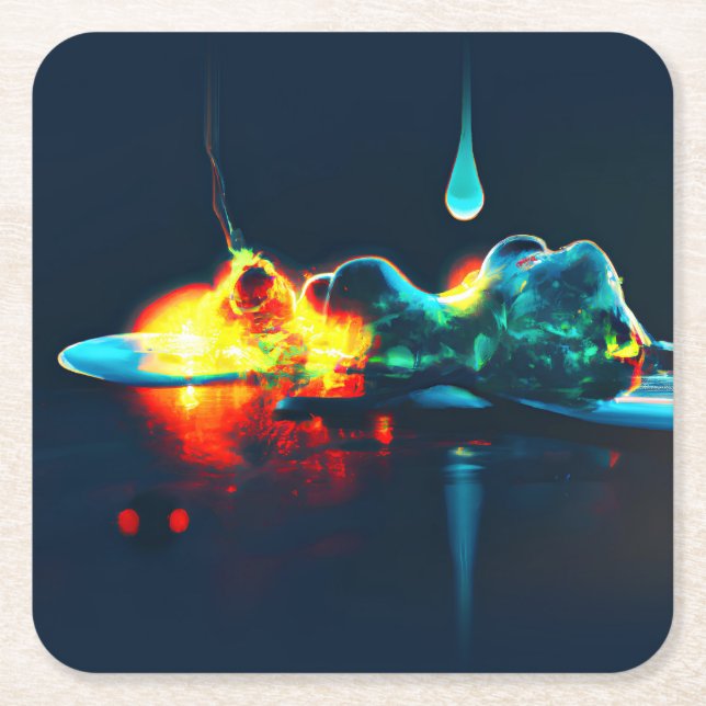 Glowing Liquid Drip Square Paper Coaster (Front)