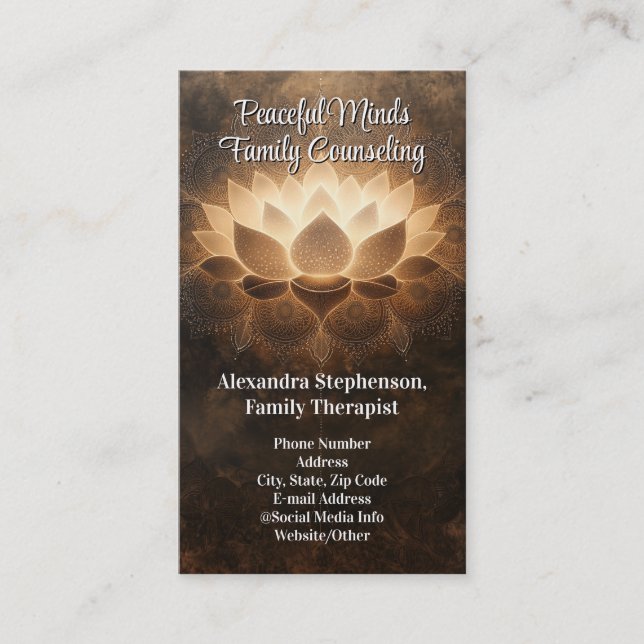 Glowing Lotus Counseling Therapy Psychotherapy Business Card (Front)