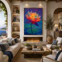 Glowing Lotus Flower Pointillism Art
