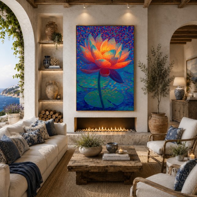 Glowing Lotus Flower Pointillism Art Poster (Creator Uploaded)