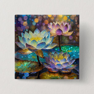 Glowing Lotus Flowers Trio 2 Inch Square Button