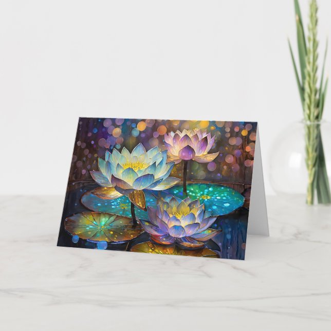 Glowing Lotus Flowers Trio Card (Front)