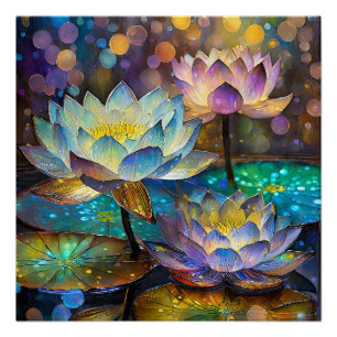 Glowing Lotus Flowers Trio Poster