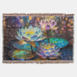 Glowing Lotus Flowers Trio Throw Blanket