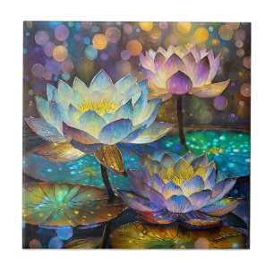 Glowing Lotus Flowers Trio Tile