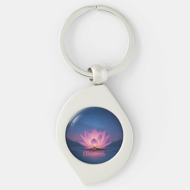 Glowing Lotus Glass Sphere Keychain – Custom Name (Front)