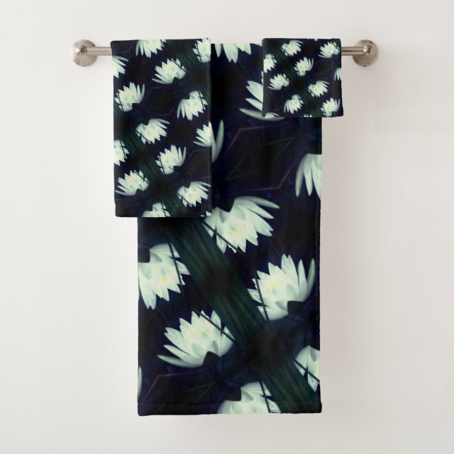 Glowing Lotus Water Lily Flower Pattern    Bath Towel Set (Insitu)