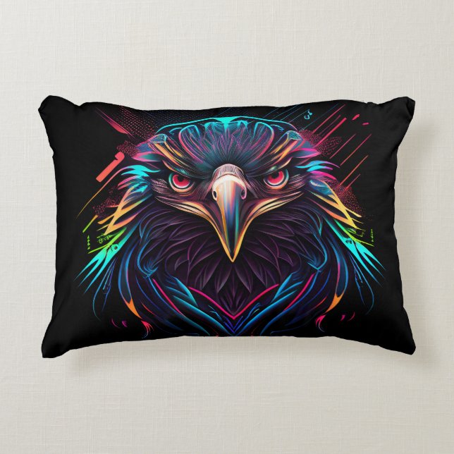 Glowing Luminous Neon Eagle Artistic Accent Pillow (Front)