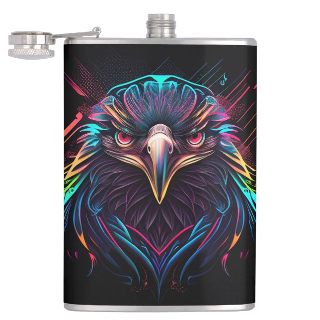 Glowing Luminous Neon Eagle Artistic Hip Flask (Opened)