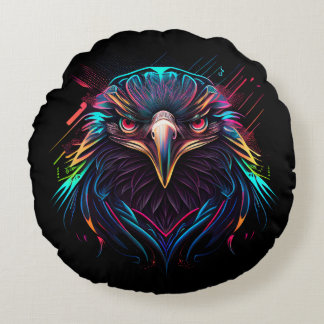 Glowing Luminous Neon Eagle Artistic Round Pillow