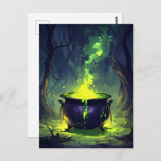Glowing Magic Potion Cauldron Halloween Postcard (Front/Back)