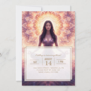 Glowing Mandala Meditation Woman Custom Name       Invitation