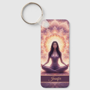 Glowing Mandala Meditation Woman Custom Name Keychain