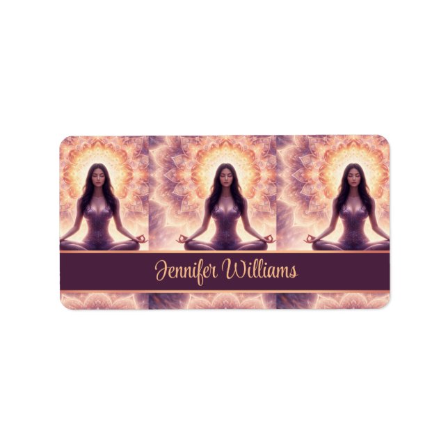 Glowing Mandala Meditation Woman Custom Name       Label (Front)