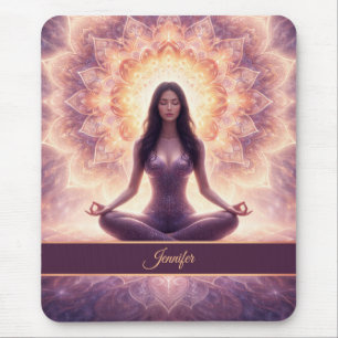 Glowing Mandala Meditation Woman Custom Name       Mouse Pad