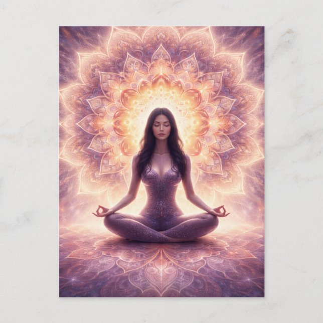Glowing Mandala Meditation Woman Custom Name       Postcard (Front)