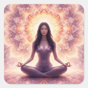 Glowing Mandala Meditation Woman Custom Name       Square Sticker