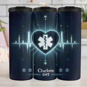Glowing Medical Heartbeat Pulse EMT Design Thermal Tumbler