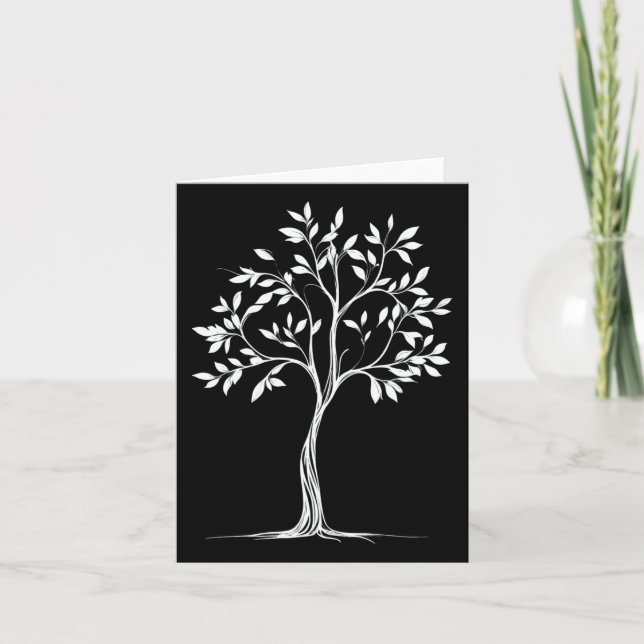 Glowing Minimalist Single-line Tree Drawing Sticke Card (Front)
