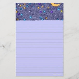 Glowing Moon and Stars Etching Lined Stationery