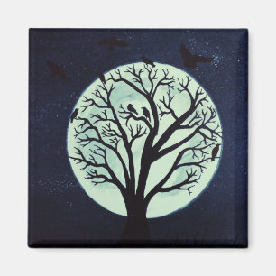 Glowing Moonlight with Old Tree and Crows Magnet