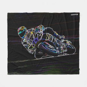 Glowing Motorcycle Rider Circle Racing Sketch Fleece Blanket