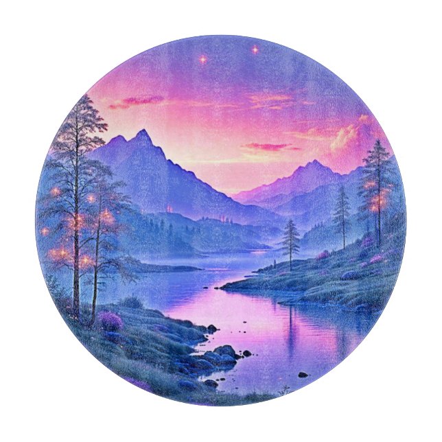 Glowing Mountain Lake Design Cutting Board (Front)