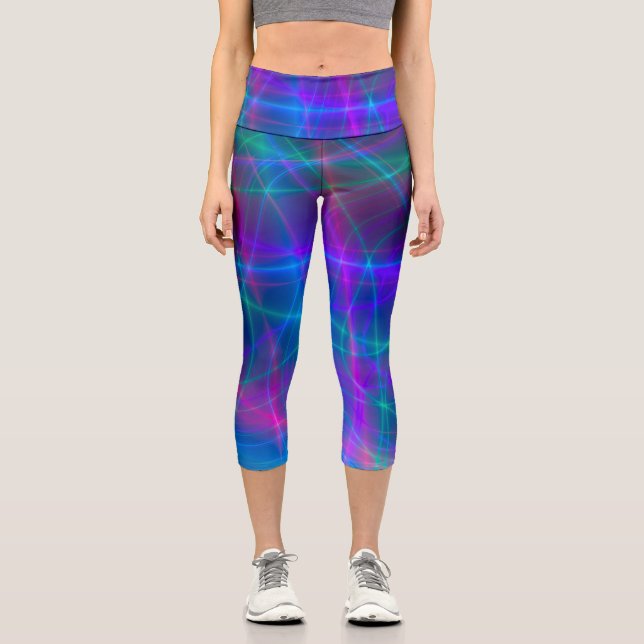 Glowing Multicolored Rays Capri Leggings (Front)