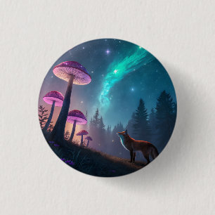 Glowing Mushroom Forest Fox Fantasy Art 1 Inch Round Button