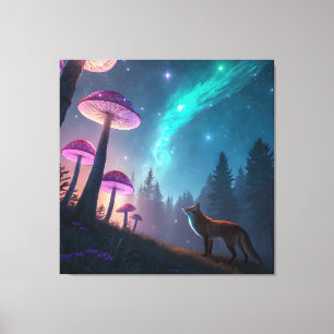 Glowing Mushroom Forest Fox Fantasy Art Canvas Print