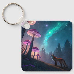 Glowing Mushroom Forest Fox Fantasy Art Keychain