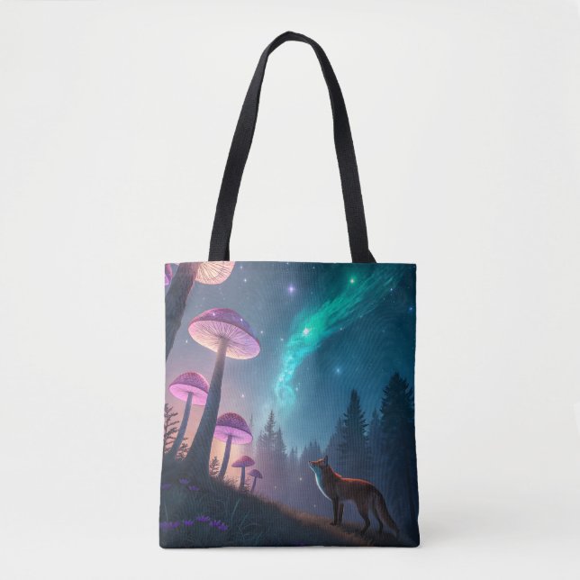 Glowing Mushroom Forest Fox Fantasy Art Tote Bag (Front)