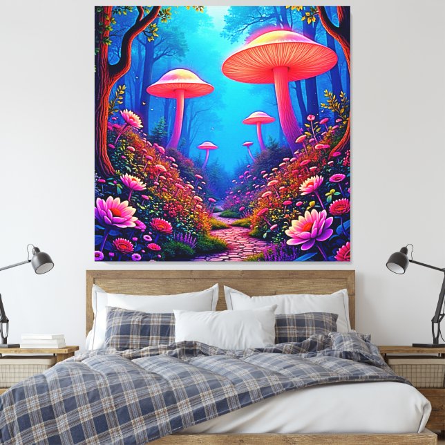 Glowing Mushroom Magic Canvas Print (Insitu(Bedroom))