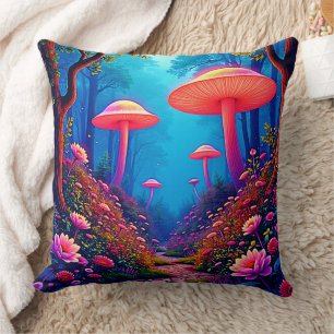 Glowing Mushroom Magic Throw Pillow