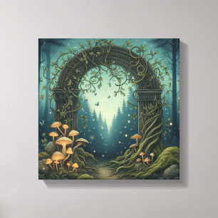 Glowing Mushroom Portal in Indigo Twilight Forest Canvas Print