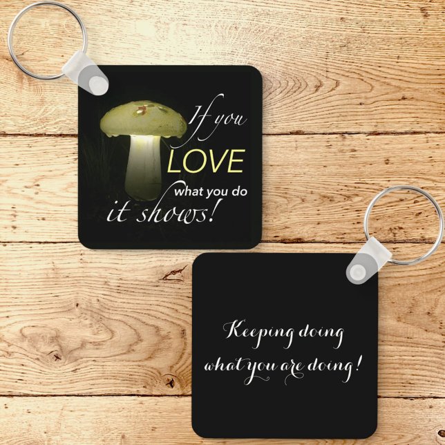 Glowing Mushroom Solar Light Inspirational Quote Keychain (metal keychain front and template back)
