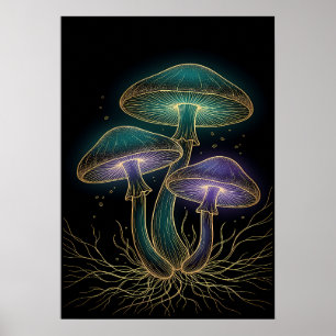 GLOWING MUSHROOMS WITH ROOTS POSTER