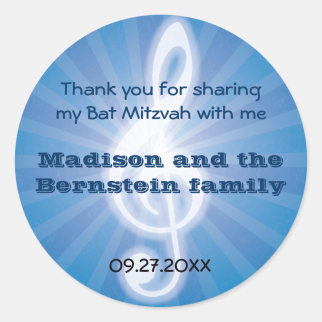 Glowing Music Clef Bar-Bat Mitzvah Classic Round Sticker (Front)
