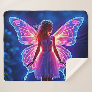 Glowing Mystical Butterfly Fairy Art Sherpa Blanket
