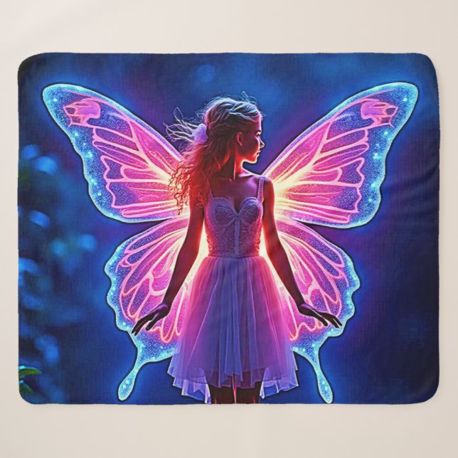 Glowing Mystical Butterfly Fairy Art Sherpa Blanket (Front (Horizontal))