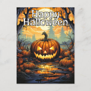 Glowing Nefarious Happy Halloween Pumpkin Postcard